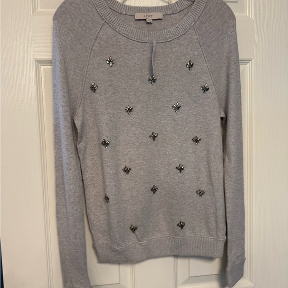 New - LOFT Light Gray Sweater with Jewel Accents - Picture 1 of 4